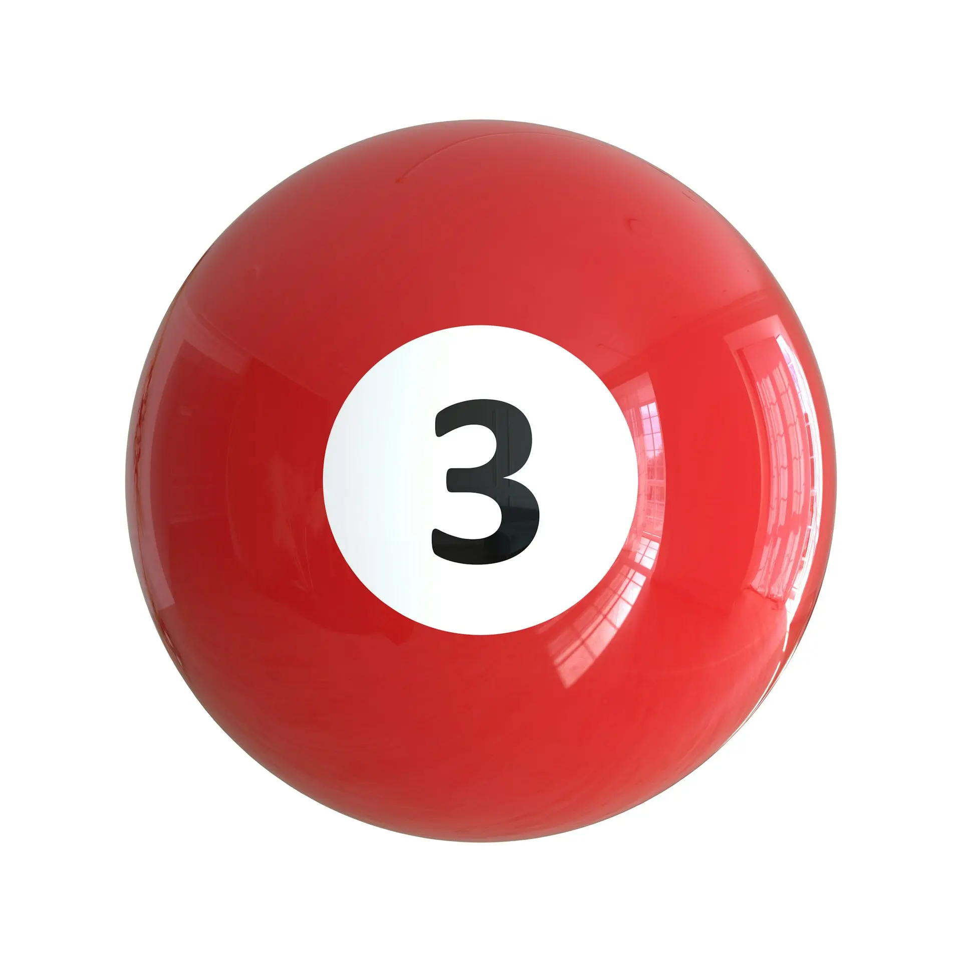 A red pool ball with the number three on it