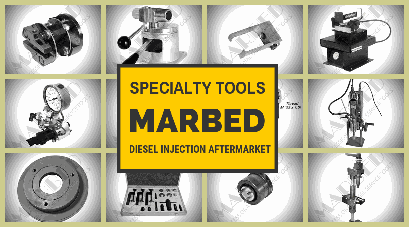 Close-up view of durable Marbed hand tools designed for diesel repair professionals.