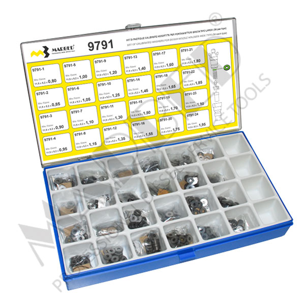 Shim kit in case, for calibrating the Bosch diesel injectors (wide type)