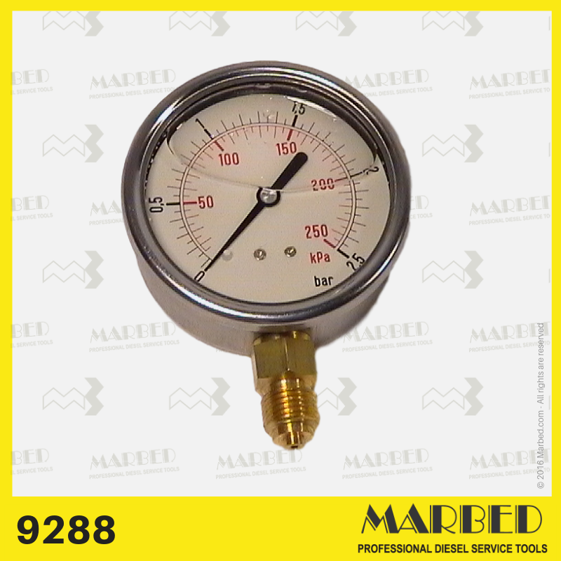 Pressure gauge 0-2.5 BAR with glycerine, to measure the inlet pressure. Diameter 80 mm - 3/8 "fitting.