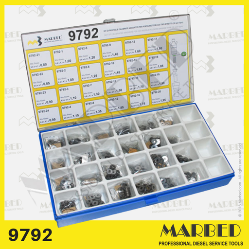 [MARBED 9792] 9792 Cassetta con 480 pastiglie calibrate portainiettori CAV tipo stretto