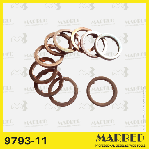[9793-11] डीजल इंजेक्टरों के लिए लोकेटिंग सुविधाओं के साथ कॉपर सीलिंग वॉशर (BMW) - 10 पीस