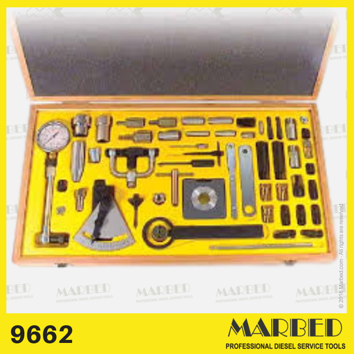 [MARBED 9662] Complete service tool set for assembly, disassembly and timing of CAV (Lucas, Delphi) DPA pumps, including applications with mechanical and hydraulic governors.